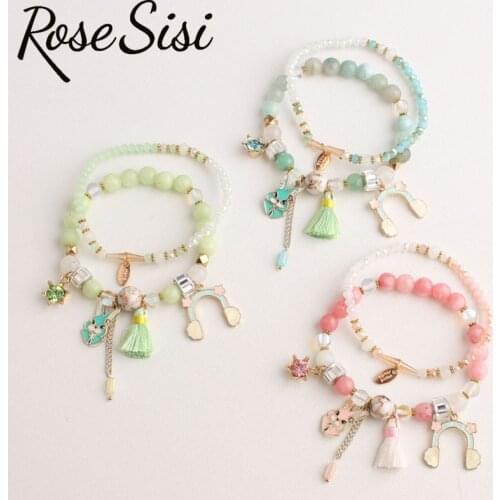 Rose sisi Korean Romantic wrist bracelets for woman jewelry Friendship Elasticit bracelet from nature stones rabbit head holiday