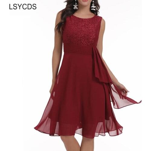 LSYCDS Ruffle Party Dresses Women 2021 Sleeveless Chiffon Casual Retro Party Robe Rockabilly Blue Lace Elegant Dress