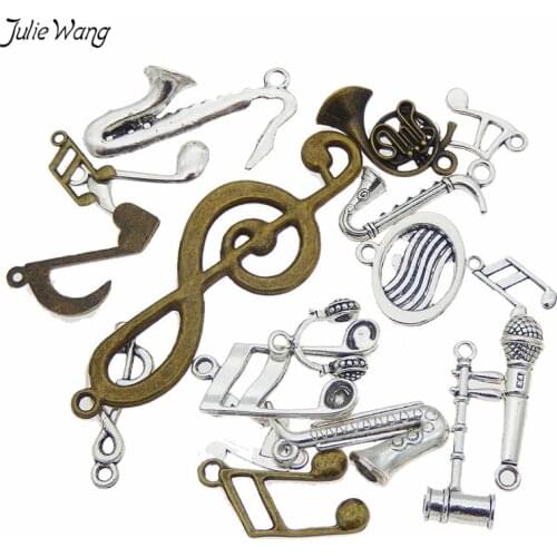Julie Wang 10pcs/lot Zinc Alloy Mixed Music Instruments Notes Pendant Randomly Charms Jewelry Keychain Bracelet Necklace DIY