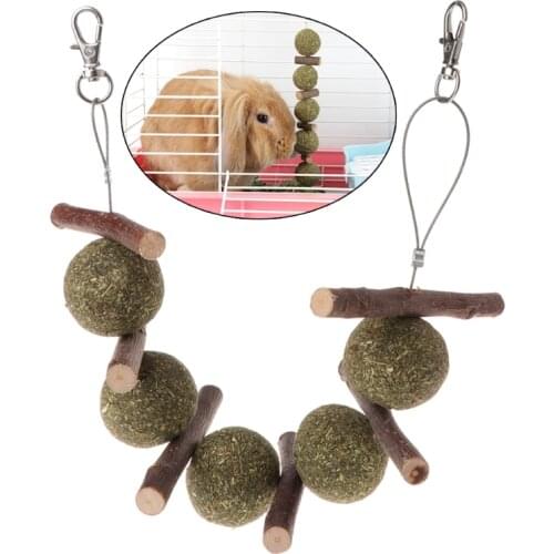 Pet Teeth Grinding Toys Hamster Rabbit Tree Branch Grass Ball Hanging Cage
