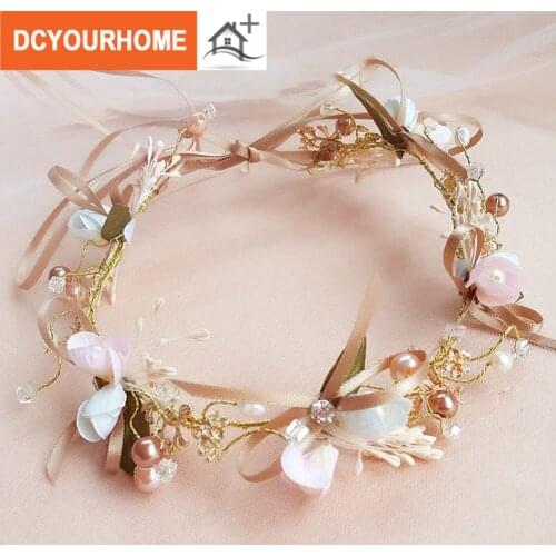 1pc Wedding Pearl Hair Accessory Bride Headband Flower Hairband Girl Garlands A
