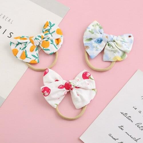 18pcs/lot Floral Handtied Bow Headband Fabric Bow Hair Clips Soft Nylon Headband Baby Girl Hair Accessory