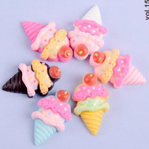 DIY Jewelry Findings 20pcs 14*23mm Colorful Sweet Strawberry Ice Cream Shape Cameo Patch Sticker Embellishments Charms Pendants