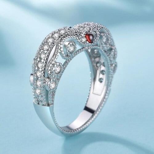 2019 Classical Jewelry Baroque Women Ring Real 925 Sterling Silver Red 5A Cubic Zirconia Wedding Court Band Ring Gift