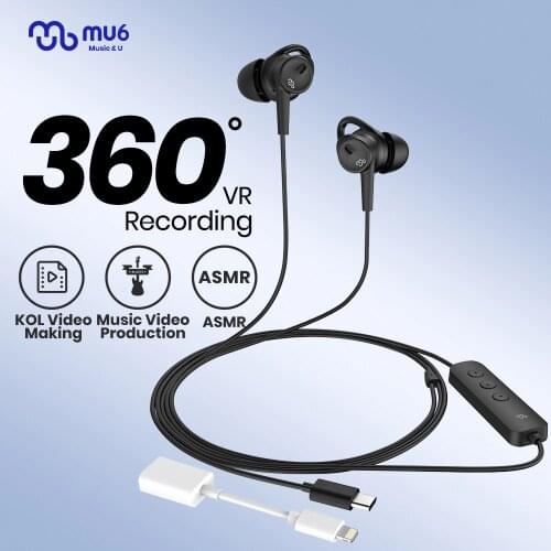 Mu6 LifeLike2 3D Binaural Recording Microphones In-Ear Headset (Android/IOS) Actual 3D Sound, ASMR, Ambiance Audio, VR Recorder