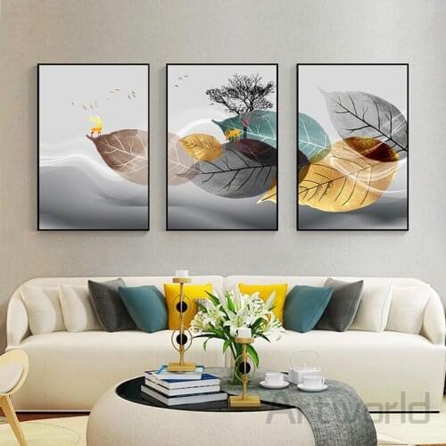 Abstract Tree Leaves Elk Painting on Canvas Nordic Luxury Wall Art Posters and Prints Pictures for Living Rome Home Decoration