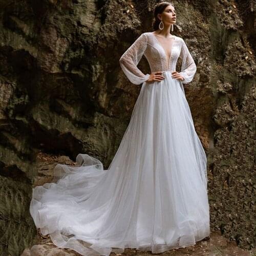 Eightree Vestido Branco Haute Courte White Wedding Dress Long Puff Sleeve Cheap Bride Dresses Sexy Wedding Gowns Women Mariage