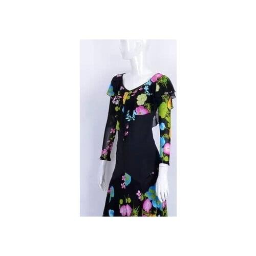 Ballroom dance modern multi layer lotus leaf V collar long sleeve blouse shirt T14020