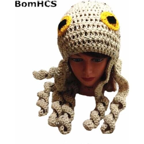 BomHCS Funny Octopus Earmuff Beanie Halloween Party Gift Pirate Hat 100% Handmade Knitted Winter Thick Cap