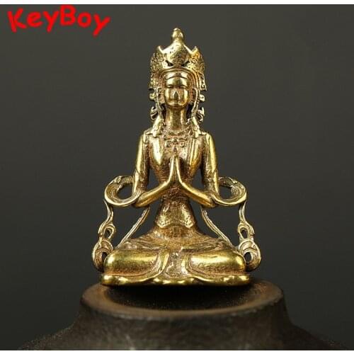 Pure Brass Guanyin Buddha Statue Vintage Key Chains Pendants Copper Bodhisattva Lucky Keychains Hanging Jewelry Keyrings Charms