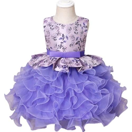 OPPERIAYA Summer lovely Newborn Layered Ball Gown Kids Baby Girls Sleeveless Flower Print Round Neck Bowknot Princess Dresses