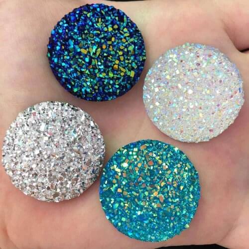Hot 8pcs AB Resin 30mm Cabochon Ore Round Flatback Rhinestone Wedding DIY Rhinestone Buttons R97*2