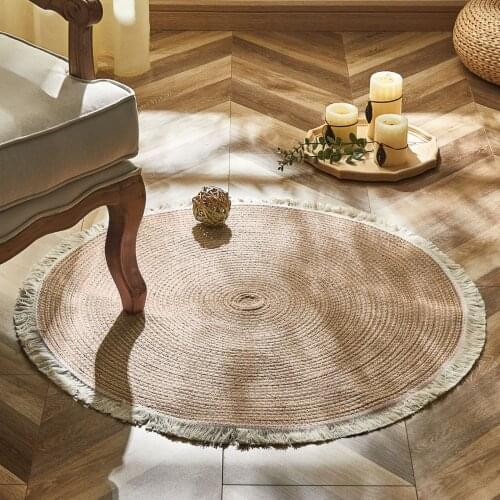 Round Carpet for Living Room Rattan Weaving Rugs With Tassels Bedside Rug Home Decor Modern Country Style Bedroom Door Mats