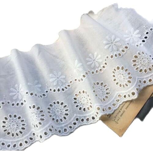 14cm Wide HOT Cotton Embroidered White flower lace fabric dubai sewing DIY trim applique Ribbon collar wedding guipure decor