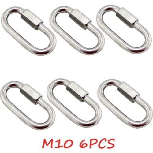 M10 Stainless Steel Carabiner Quick Link Screw Lock Climbing Gear Carabiner Quick Links Safety Snap Hook Lot of 6pcs