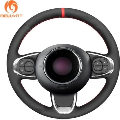 MEWANT Black Suede Car Steering Wheel Cover Braid for Fiat 500 2015-2021 500C 2016 2017 2018 2019 2020-2021