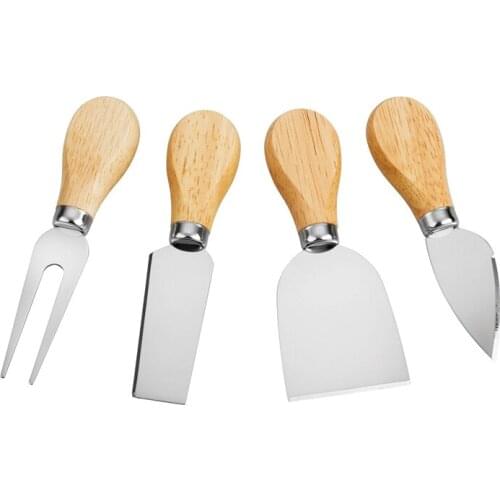 4 Cheese Knives Set Cheese Cutlery Steel Stainless Cheese Slicer Cutter Wood Handle Mini Knife,Butter Knife,Spatula& ForK