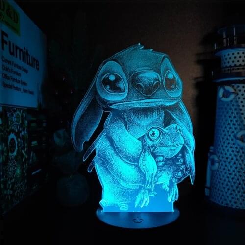 Disney Cartoon Cute Lamp Stitch Night Lights Set Touch Sensor Lighting Decor Home Bedroom Visual 3D Led Lampara Illuminator