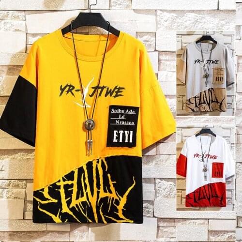 2021 New Mens T Shirts Harajuku Fashion Streetwear Short Sleeve Tops Tees Men Casual Men Clothing Hip Hop Splicing T Shirts Men