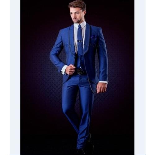 Brand New Groomsmen Shawl Lapel Groom Tuxedos Royal Blue Men Suits Wedding Best Man Blazer (Jacket+Pants+Tie+Vest) B958