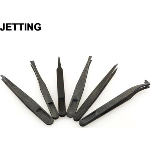 New 6Pcs/set Conductive Tweezer Clip Hand Tools Carbon Fiber Tweezers Kit Plastic Antistatic Straight Curved Anti-static