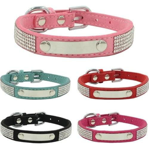 Custom Dog Collar with Name Embroidered Rhinestone Adjustable Pet Necklace Cat Collar Personalized Small Medium Dog Accessories