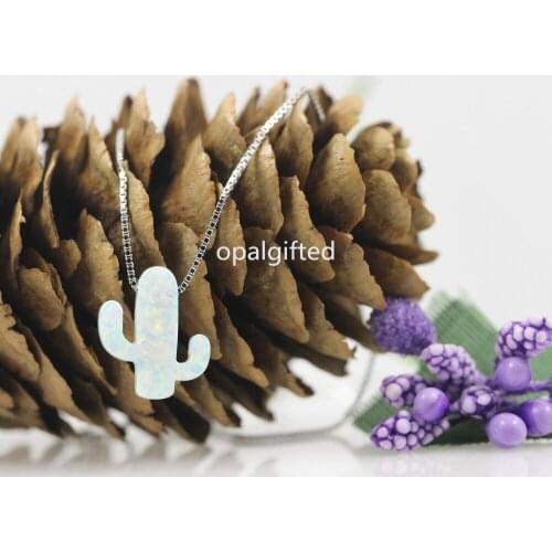 1pc/lot Free Shipping White op17 color 11*13mm Cactus Opal Necklace with 925 Silver box chain Cactus Opal Pendant high quality