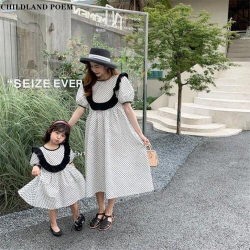 Mother Daughter Matching Dresses Summer Family Matching Clothes Polka Dot Mom Daughter Mommy And Me Clothes Woman Girls Dress