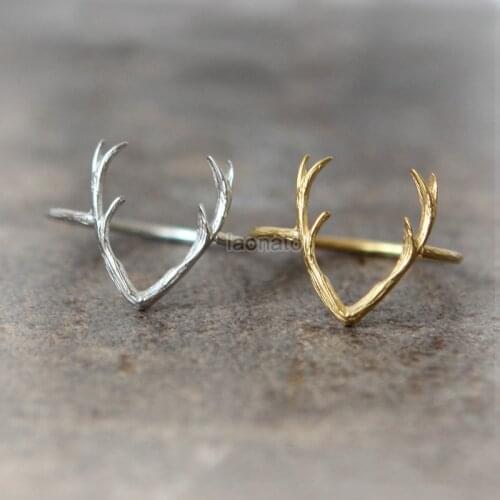 Simple Design Deer Antler Ring Reindeer Horn Rings Cute Animal Ring for Women Christmas Gifts