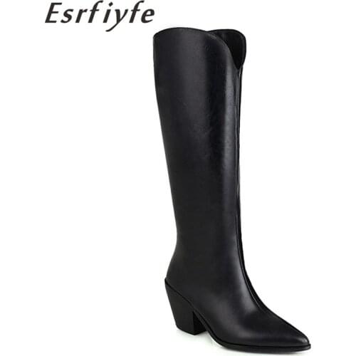 ESRFIYFE New Big Size 34-48 Fashion Knee High Boots Spike Heels Warm Winter Riding Boots Women Shoes Western Boots Black White