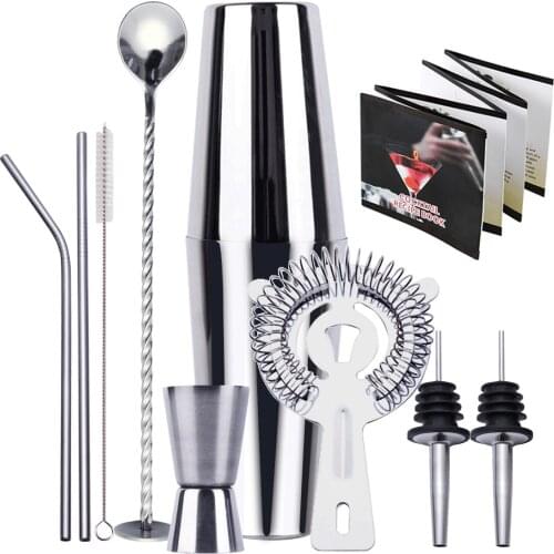 9-Piece Cocktail Shaker Bar Set Stainless Steel Bartender Kit Mixer Drink Bars Set