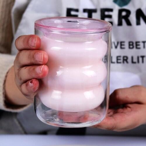 Nordic Double Glass Heat-resistant Color Coffee Cup Milk Tea Cup Creative Milk Juice Cup Beverage Cup