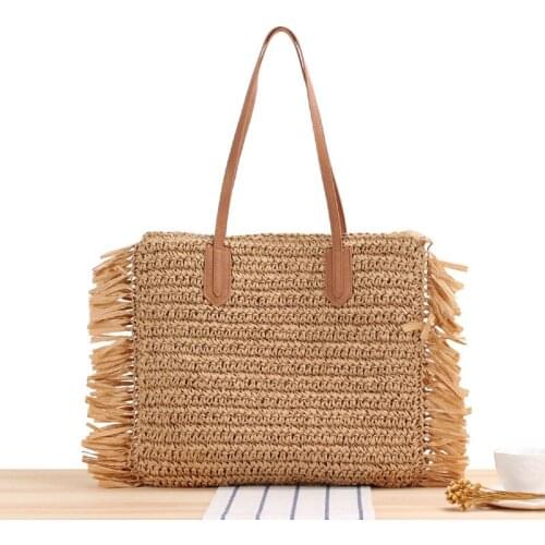 40x38CM New Fringed One-shoulder Straw Bag Sui Sui Paper Woven Bag Summer Beach Bag Fashion Women a7147