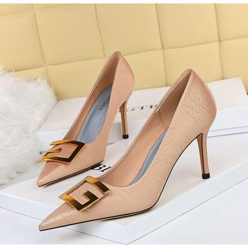 BIGTREE Shoes Fashion Women Pumps Metal Square Buckle High Heels Pointed Toe Stiletto Heels Women Shoes Party Shoes Female Pumps