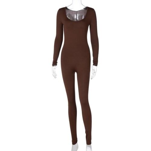 U-shot Casual Women Jumpsuits Long Sleeves Crew Neck Bodysuit Skinny Solid Fitness Sporty Bodycon Outdoor Wear Workout Jumpsuits