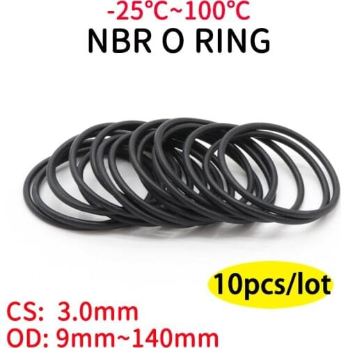 10pcs NBR O Ring Seal Gasket Thickness CS 3mm OD 10~80mm Nitrile Butadiene Rubber Spacer Oil Resistance Washer Round Shape Black