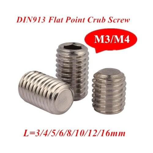 100pcs M3/M4*L Stainless steel 304 DIN913 Hex Socket Flat Point Set Grub Screws
