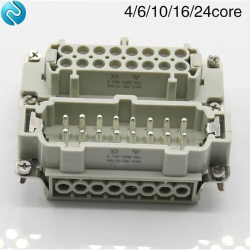 High quality 4/6/10/16/24 heavy-duty hdc-he male connector and female connector 16A500v aviation plug core