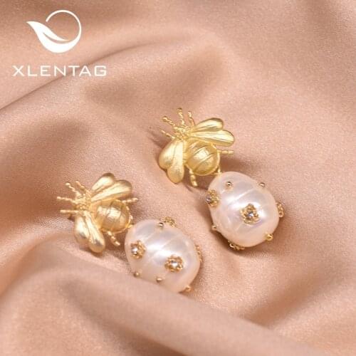 XlentAg Natural Freshwater Pearl Earrings For Women Baroque Pearl Drop Earings Wedding Gift Bee Funny Luxury Jewelry 2020 GE0665