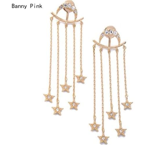 Chunky Alloy Stars Tassel Pendant Studs Earrings Cute Half Moon Long Pendant Post Earrings Fashion Women Jewelry Pendientes