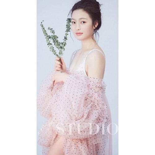 Women Photography Props Maternity Maxi Dresses Bubble Sleeve Shawls Art Performance Party Dress for Photo shoot