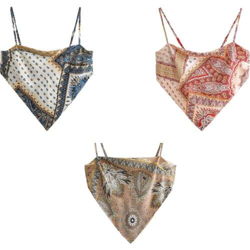 2021 New Female Vest, Floral Print Sleeveless Spaghetti Strap Tops Backless Blouse for Summer, Red/Blue/Khaki, S/M/L