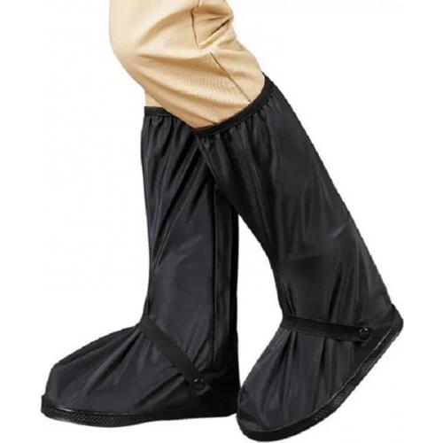 1 Pair Waterproof Reusable Anti-Slippery Rain Oxford Fabric Black Shoe Covers with Zipper for Adults Camping Hiking
