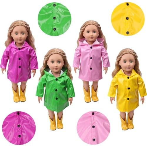 18 Inch American Doll Girls Clothes Hooded Waterproof Raincoat Newborn Baby Toys Accessories Fit 40-43 Cm Boy Dolls Gift c539