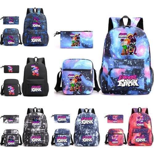 3Pcs Backpack Cosplay Canvas Friday Night Funkin Children Kids Schoolbag Back To School Bookbag Usb Charging Travel Bag