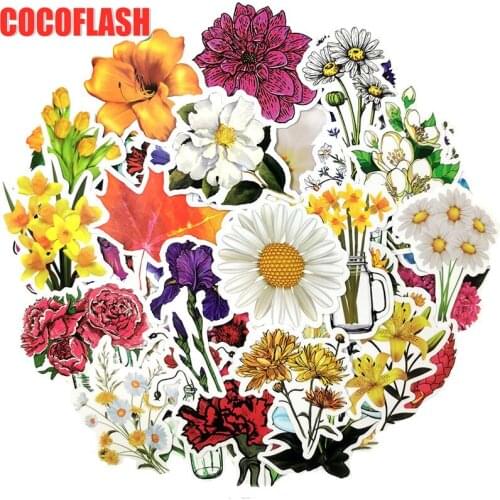 10/50Pcs/set Flowers Plant Rose Lily Sun Flower Stickers For DIY TOY Guitar Scrapbook Skateboard Snowboard Laptop Luggage