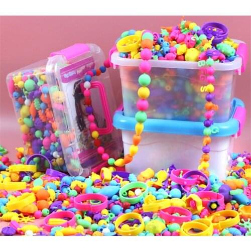 500PCS Girls Colorful Pop Snap Beads DIY Toys Set Storage Box Arts Crafts Wear Bracelet Necklace Jewelry String Kindergarten Toy