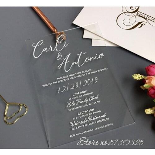 Wedding Acrylic Invitation Pink Flower Roses Wedding Invite Custom Acrylic Wedding Invitation Carte Invitation Mariage Box Cards