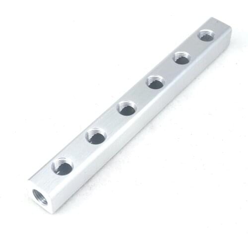 Aluminum 20x20mm 1/4 BSP Female 6 Way 9 Port Pneumatic Fitting Manifold Block Splitter