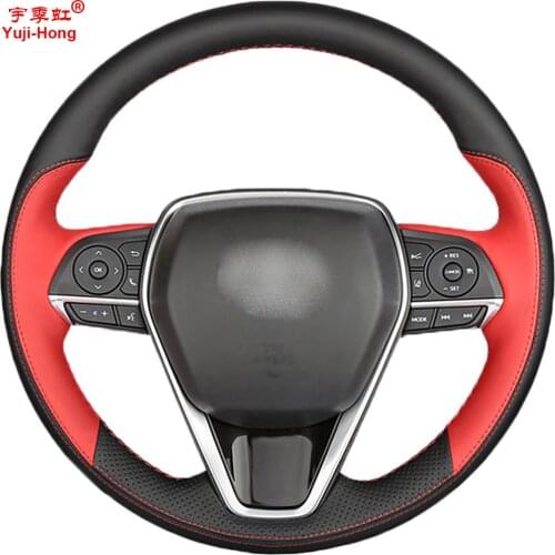 Artificial Leather Steering Wheel Covers Case for Toyota Camry 8th Avalon Levin Corolla 2018-2020 Hand-stitched Cover